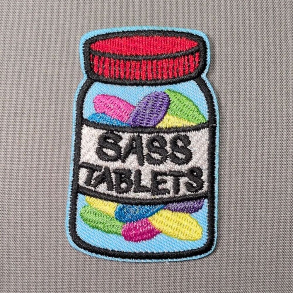 Sass Tablets Embroidered Iron On Patch | Funny Patch